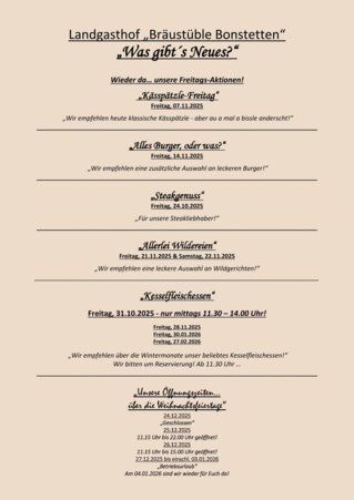 News vom „Bräustüble Bonstetten“ Inhaber Martina Voigt