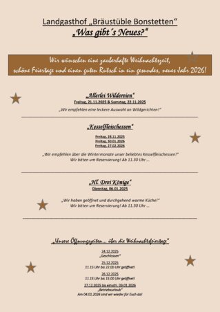 News vom „Bräustüble Bonstetten“ Inhaber Martina Voigt