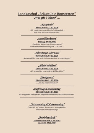 News vom „Bräustüble Bonstetten“ Inhaber Martina Voigt