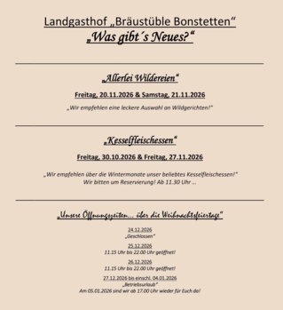 News vom „Bräustüble Bonstetten“ Inhaber Martina Voigt