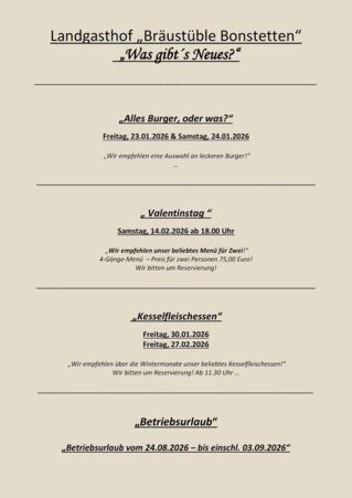 News vom „Bräustüble Bonstetten“ Inhaber Martina Voigt
